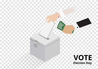 vote with money in hand of a woman, corruption vector isolated on transparency background
