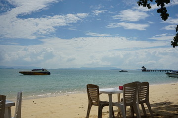 Outdoor restaurant at the beach . Thailand .