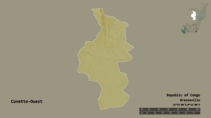 Cuvette-Ouest, region of Republic of Congo, zoomed. Relief