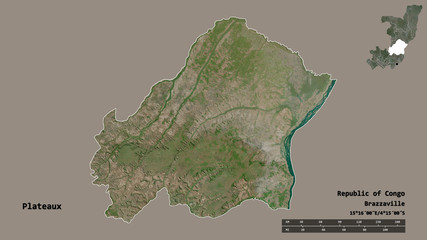 Plateaux, region of Republic of Congo, zoomed. Satellite