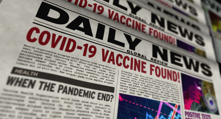 Covid-19 virus vaccine found retro newspaper printing press