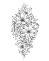 Vector Twisted Snake and Wild Flowers - 371415374