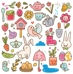 spring season kawaii doodle set