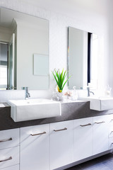 A luxury modern bathroom interior design view