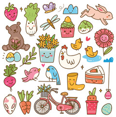 spring season kawaii doodle set