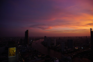 Bangkok city (Thailand) with beautiful sky. Bangkok at sunset time.