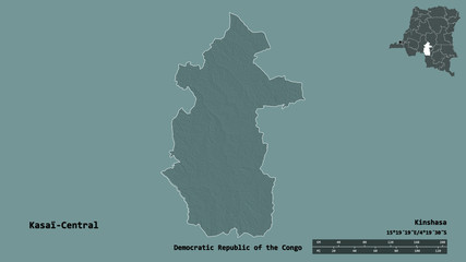 Kasaï-Central, province of Democratic Republic of the Congo, zoomed. Administrative
