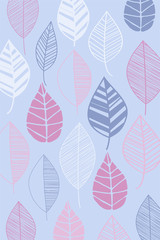 Violet vector illustration of leaves pattern. Floral organic background.