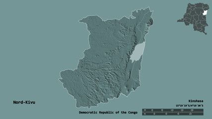 Nord-Kivu, province of Democratic Republic of the Congo, zoomed. Administrative