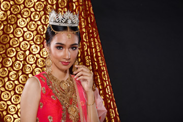 India Traditional costume Wedding bride dress on Beautiful Woman Portrait