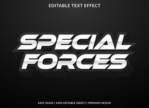 special forces text effect template with metalic style and bold font concept use for brand label and logotype sticker