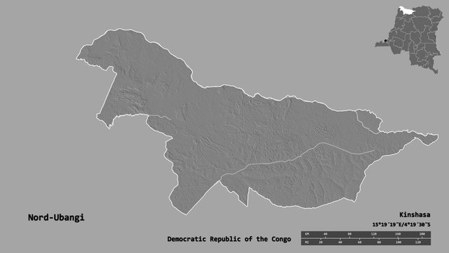 Nord-Ubangi, province of Democratic Republic of the Congo, zoomed. Bilevel