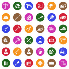 Builder Icons. White Flat Design In Circle. Vector Illustration.