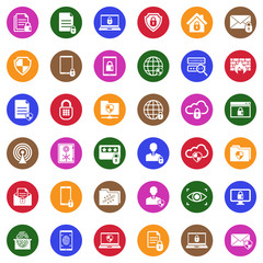 Business Data Protection Technology Icons. White Flat Design In Circle. Vector Illustration.