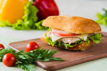 sandwich with ham and vegetables