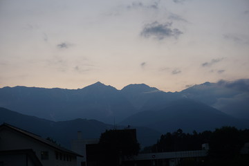 moody sunset in the mountains in Hakuba, Japanese alps, Japan