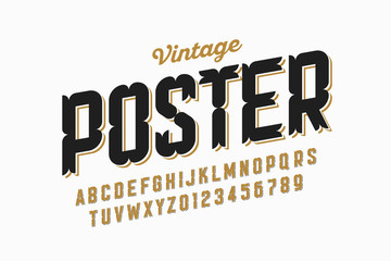 Vintage style font, retro alphabet, letters and numbers
