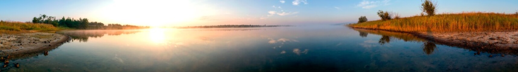 beautiful sunrise on the autumn lake