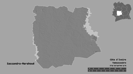 Sassandra-Marahoué, district of Côte d'Ivoire, zoomed. Bilevel