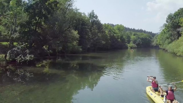 River kayaking on Kolpa river in Slovenia. Compilation of different angle