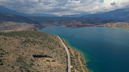 Aerial drone photo of volcanic crater formed thousand years ago by meteorite that fell near...