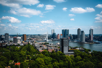 Clouds over The city of Rotterdam with an amazing view on the Erasmusbrug Bridge 