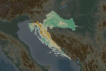 Croatia borders. Neighbourhood desaturated. Relief