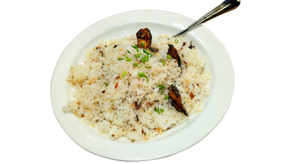 Salty fish rice mix serve in big bowl
