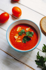 Tomato puree soup with chicken and bell pepper - 371424365