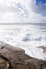 Storm waves crashing on the rocks, Bondi Australia