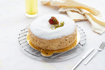 strawberry german cake on white background