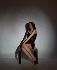 Photo session in the studio. White woman as a model. Portraits