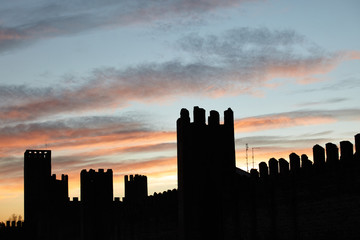 Fototapeta na wymiar Montagnana city walls at sunset