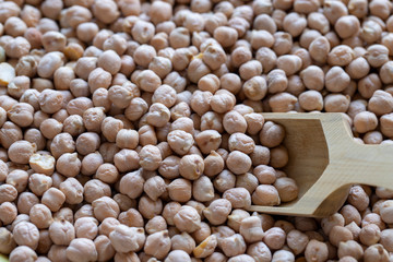 food background from a texture of raw chickpeas close-up