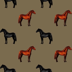 seamless background of realistic figures of horses, on a white background for packaging, postcards, notebooks, fabrics