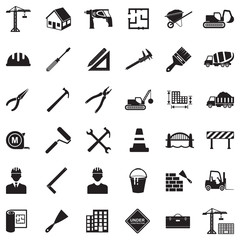 Builder Icons. Black Flat Design. Vector Illustration.