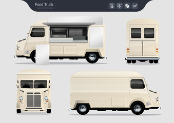 Isolated Realistic Food Truck. Fast-Food Truck Vector Template for Brand Identity. 