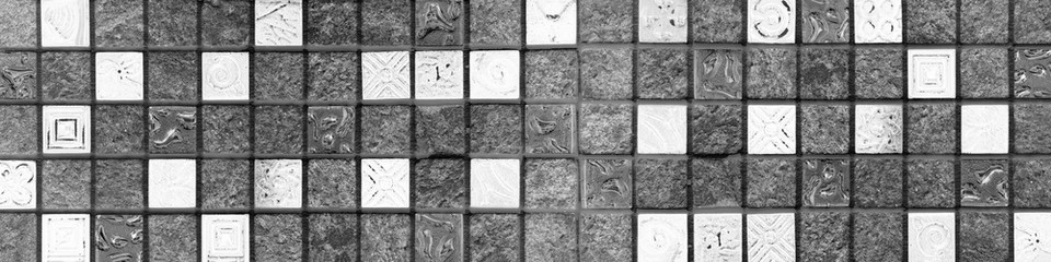 Anthracite gray grey white concrete stone cement vintage retro geometric square mosaic motif tiles texture background banner
