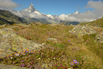 Landscape with mount Matterhorn over Zermatt in the Swiss alps