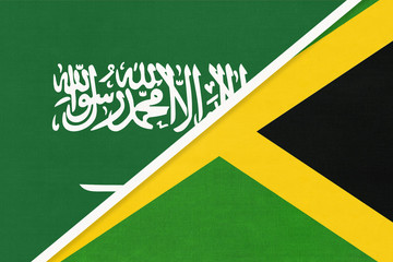 Saudi Arabia and Jamaica, symbol of national flags from textile. Championship between two countries.