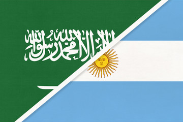 Saudi Arabia and Argentina or Argentine Republic, symbol of national flags. Championship between two countries.