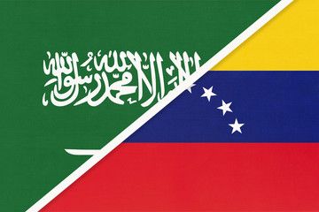 Saudi Arabia and Venezuela, symbol of national flags from textile. Championship between two countries.