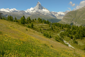 Fototapeta premium Landscape with mount Matterhorn over Zermatt in the Swiss alps