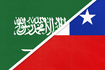 Saudi Arabia and Chile, symbol of national flags from textile. Championship between two countries.