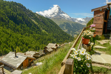 Small mountain village over Zermatt on the Swiss alps