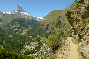 Fototapeta na wymiar Landscape with mount Matterhorn over Zermatt in the Swiss alps