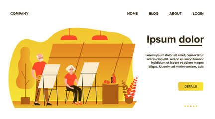 Senior people painting in art class. Still life, artist, easel flat vector illustration. Workshop and fine arts concept for banner, website design or landing web page