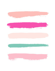 Colorful art brush paint texture stripes set isolated vector background. Grunge colorful strokes set.