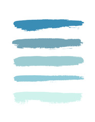 Art blue shades brush painted textured stripes set isolated vector background. Watercolor stroke set.