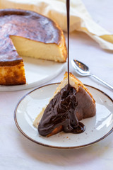 San Sebastian Cheesecake on White Wood
